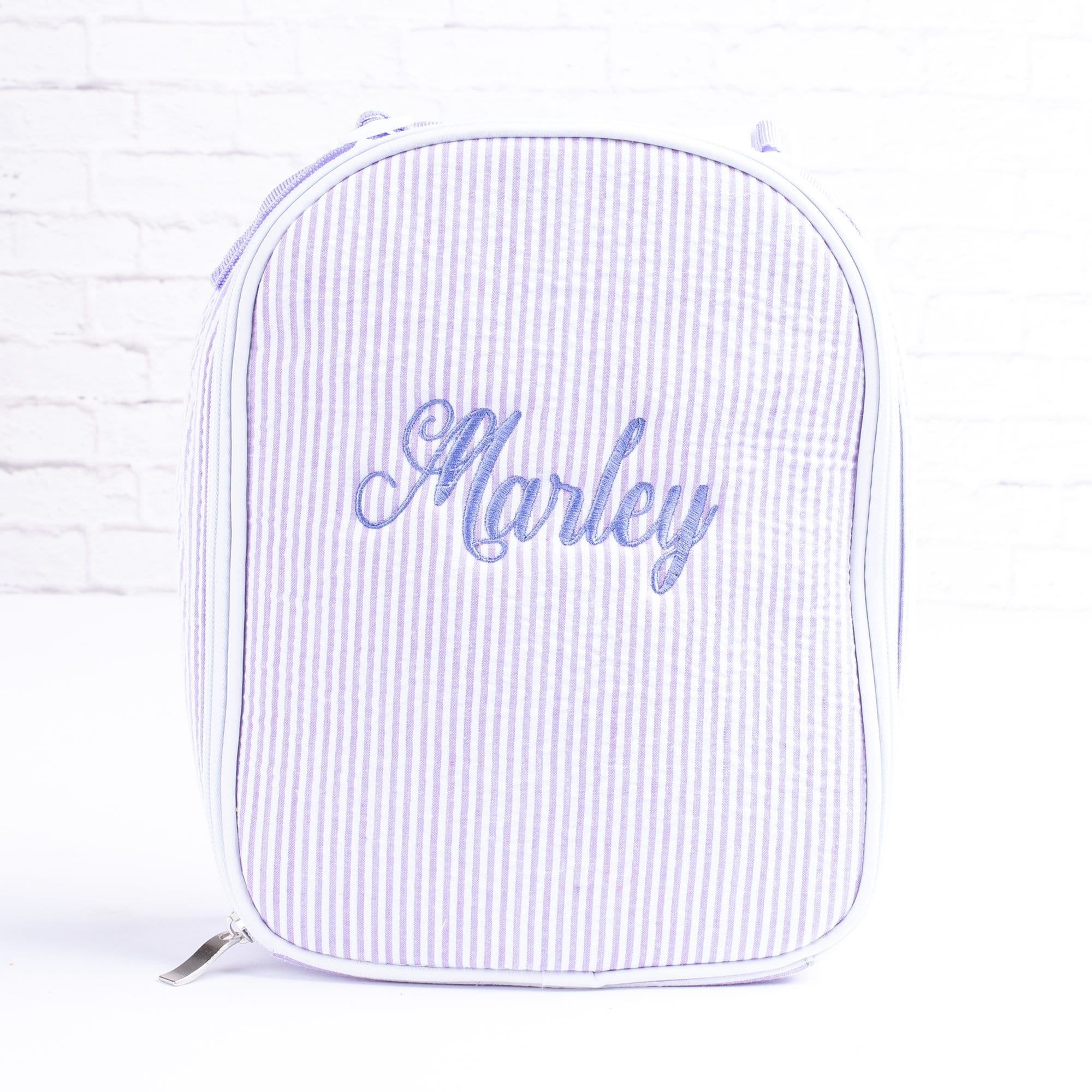 Personalized Seersucker Kids Lunch Bag, Monogrammed Insulated Lunchbox