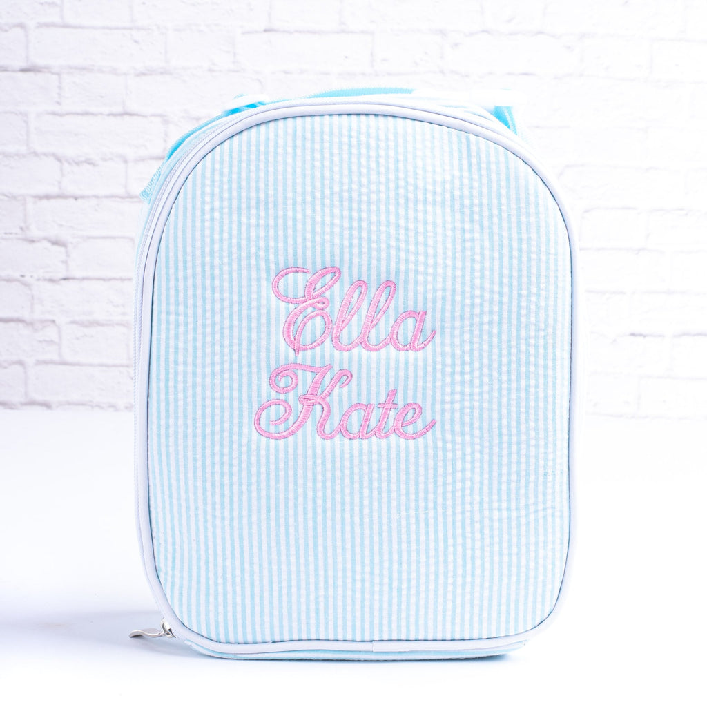 Personalized Seersucker Kids Lunch Bag, Monogrammed Insulated Lunchbox