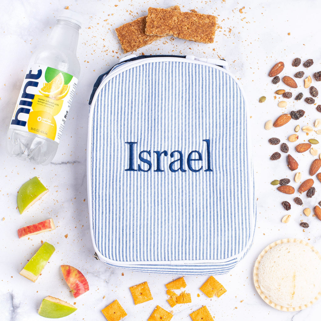 Personalized Seersucker Lunch Bag, Insulated Monogrammed Kids Lunch Box