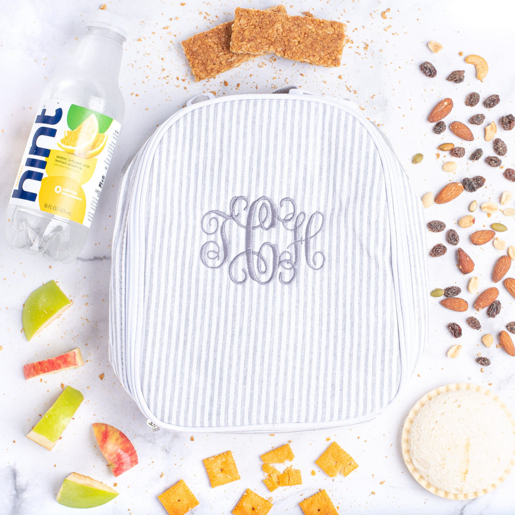 Personalized Seersucker Lunch Bag, Insulated Monogrammed Kids Lunch Box