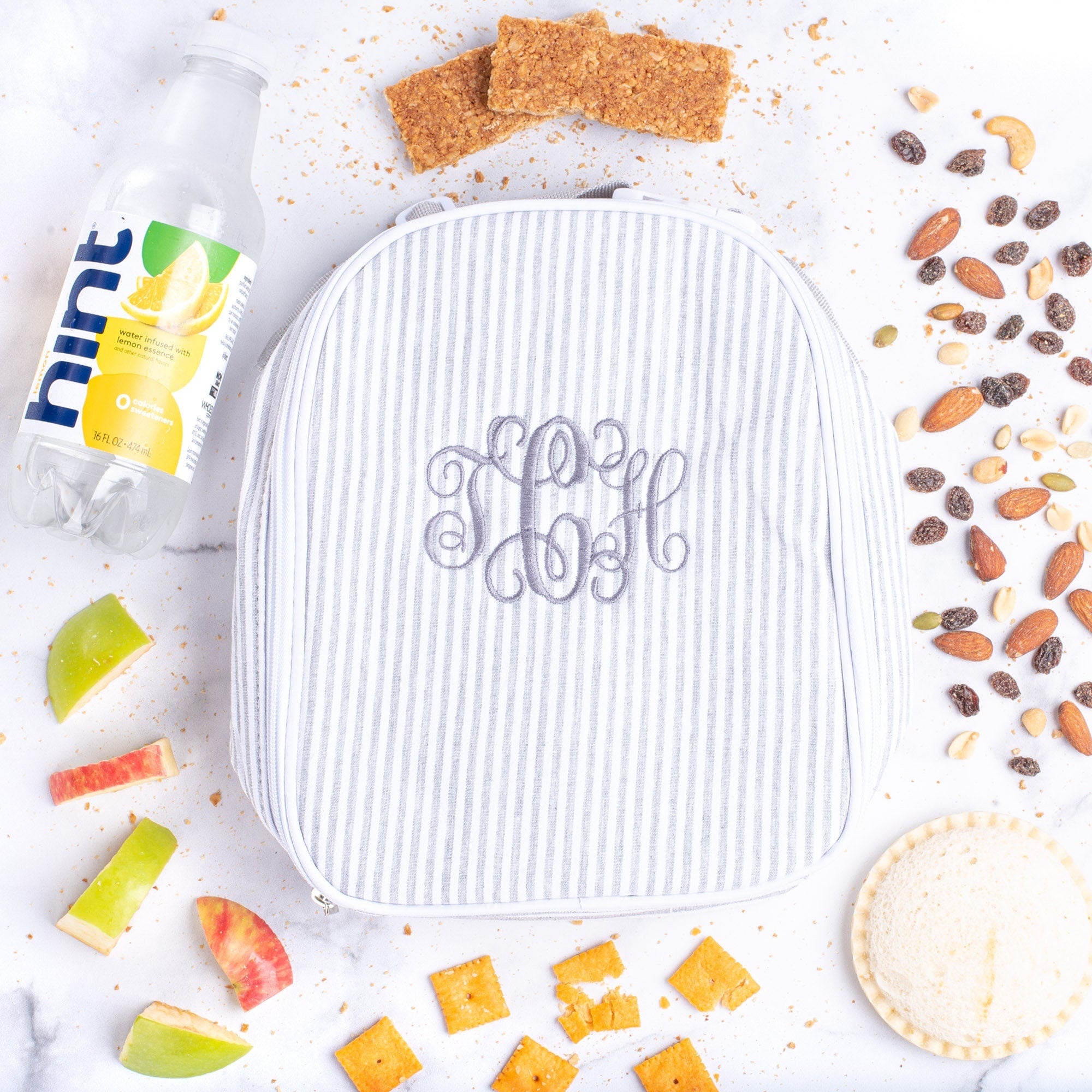 Personalized Seersucker Lunch Bag, Insulated Monogrammed Kids Lunch Box
