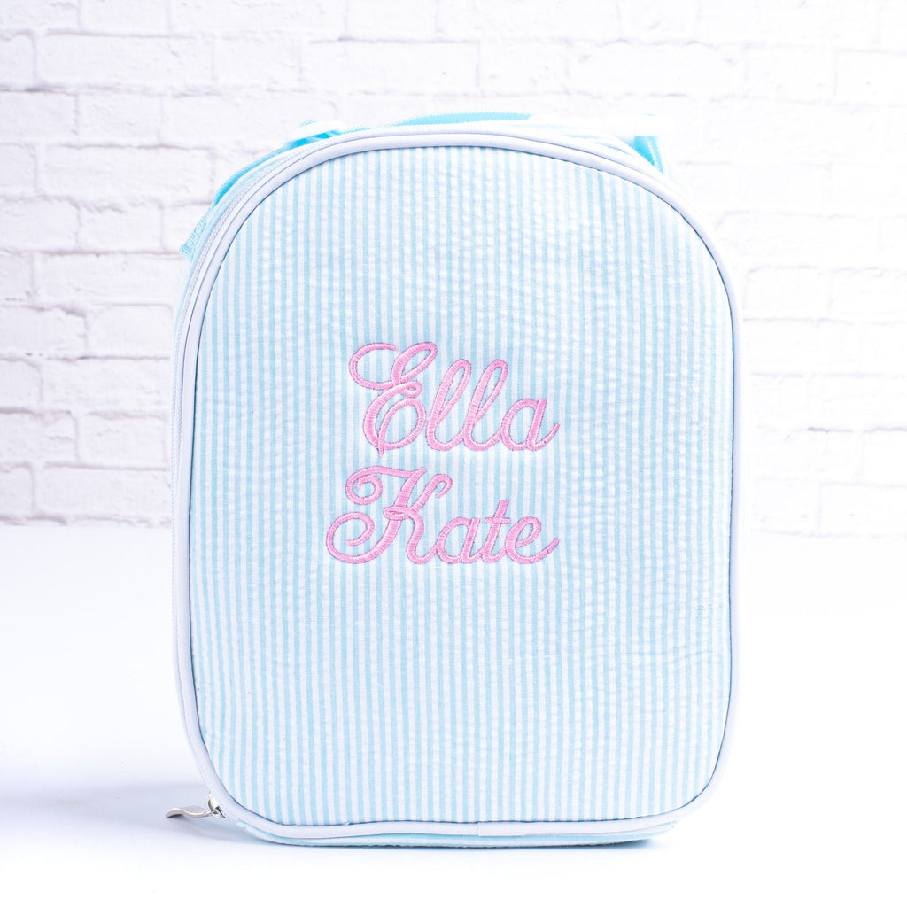Personalized Seersucker Lunch Bag, Monogrammed Insulated Lunchbox