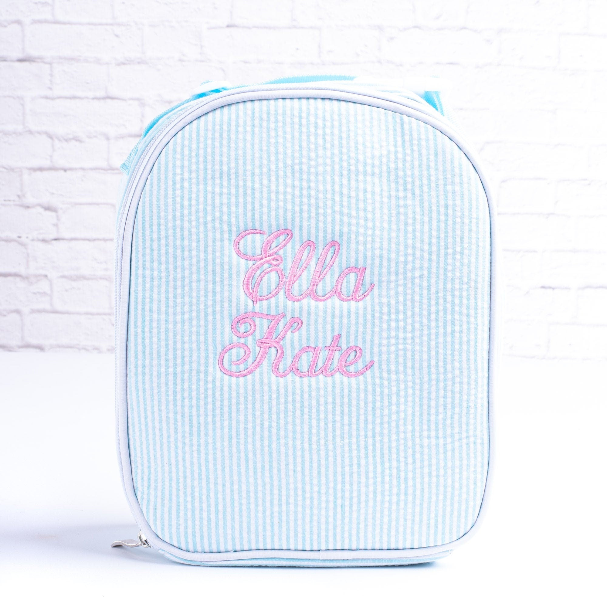 Personalized Seersucker Lunch Bag, Monogrammed Insulated Lunchbox
