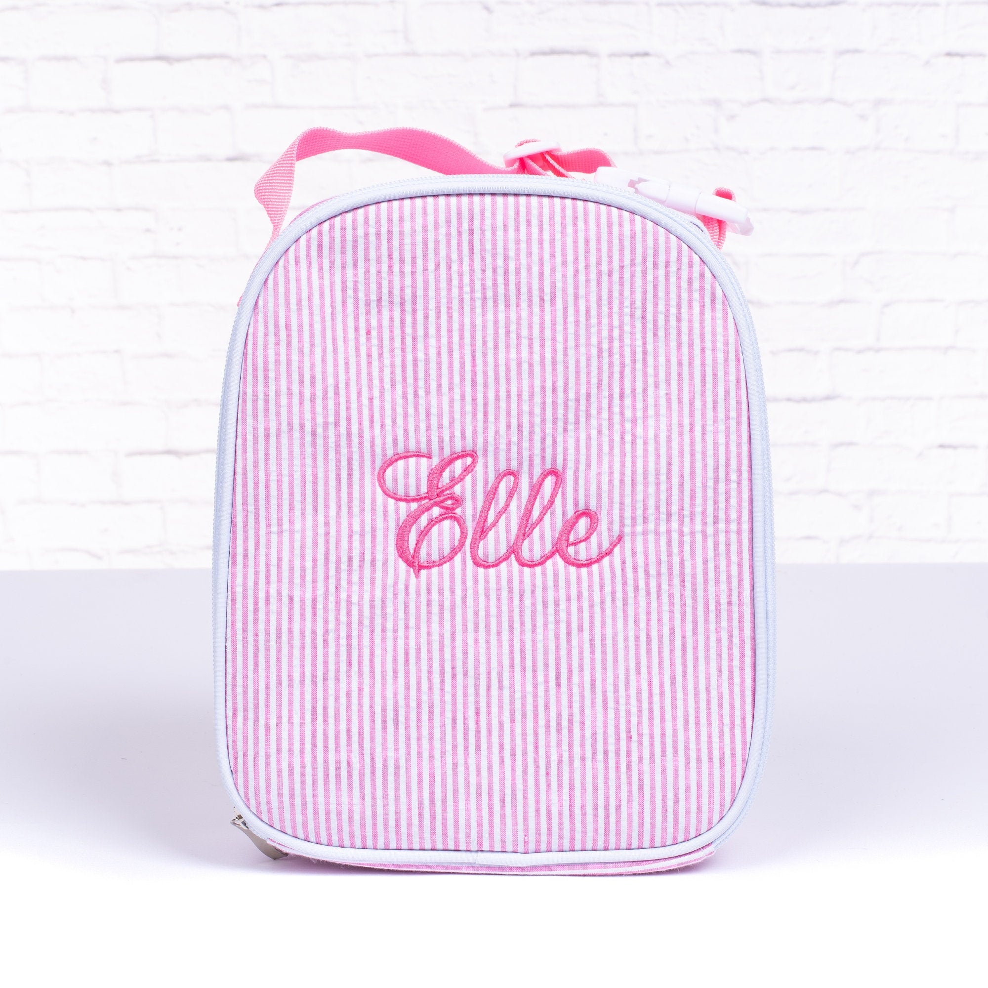 Personalized Seersucker Kids Lunch Bag, Monogrammed Insulated Lunchbox