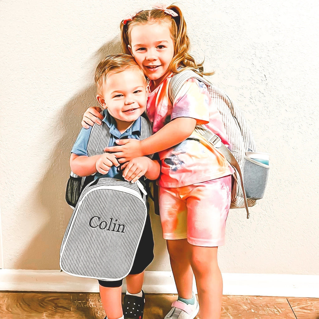 Personalized Kids Seersucker Lunch Bag, Monogrammed Insulated Lunchbox