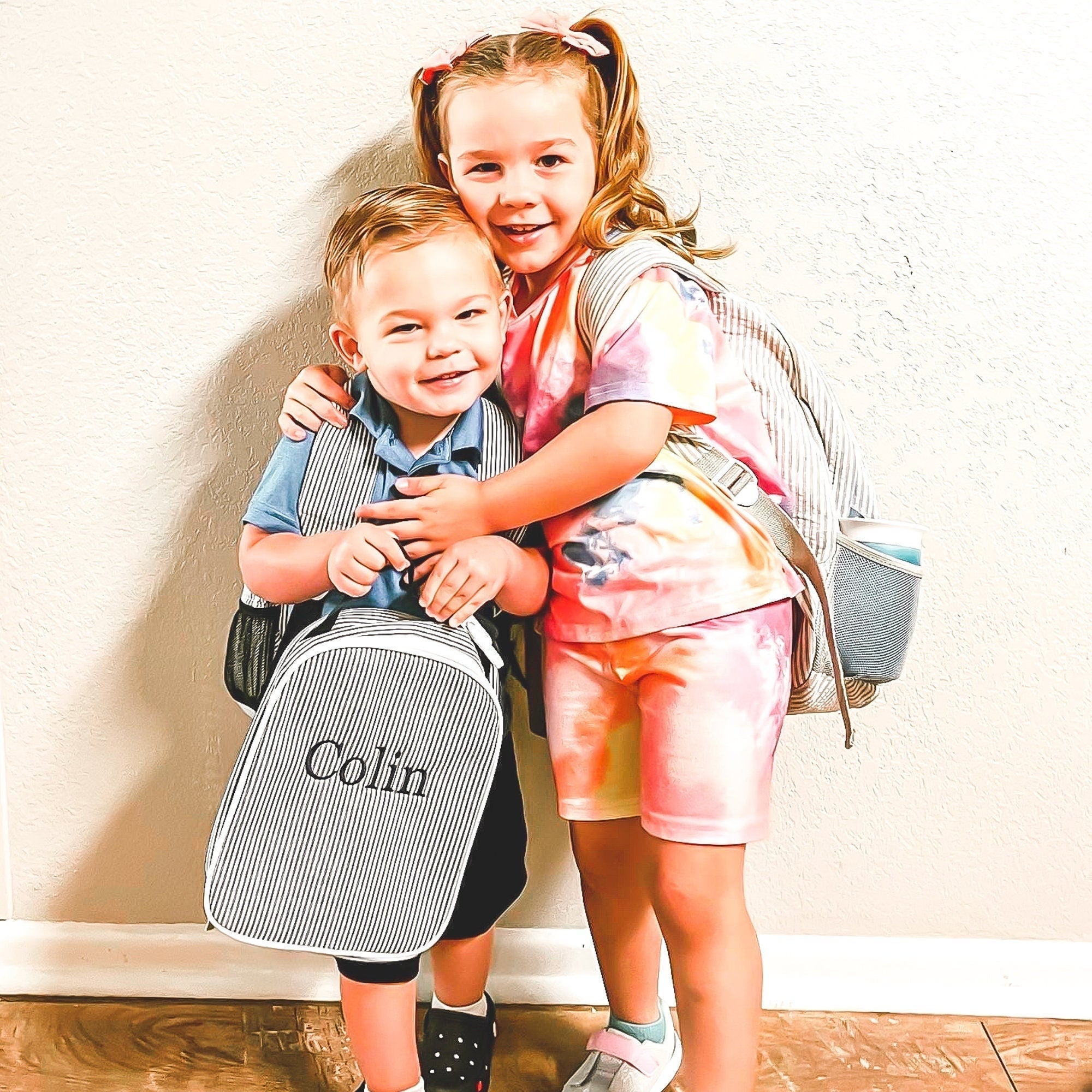 Personalized Kids Seersucker Lunch Bag, Monogrammed Insulated Lunchbox