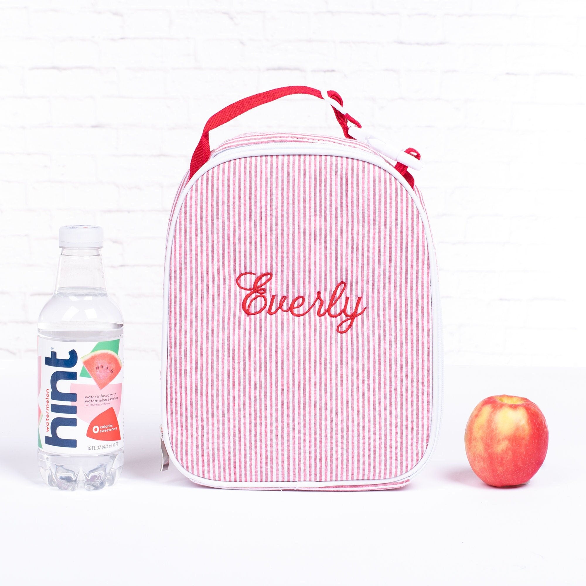 Personalized Seersucker Kids Lunch Bag, Monogrammed Insulated Lunchbox