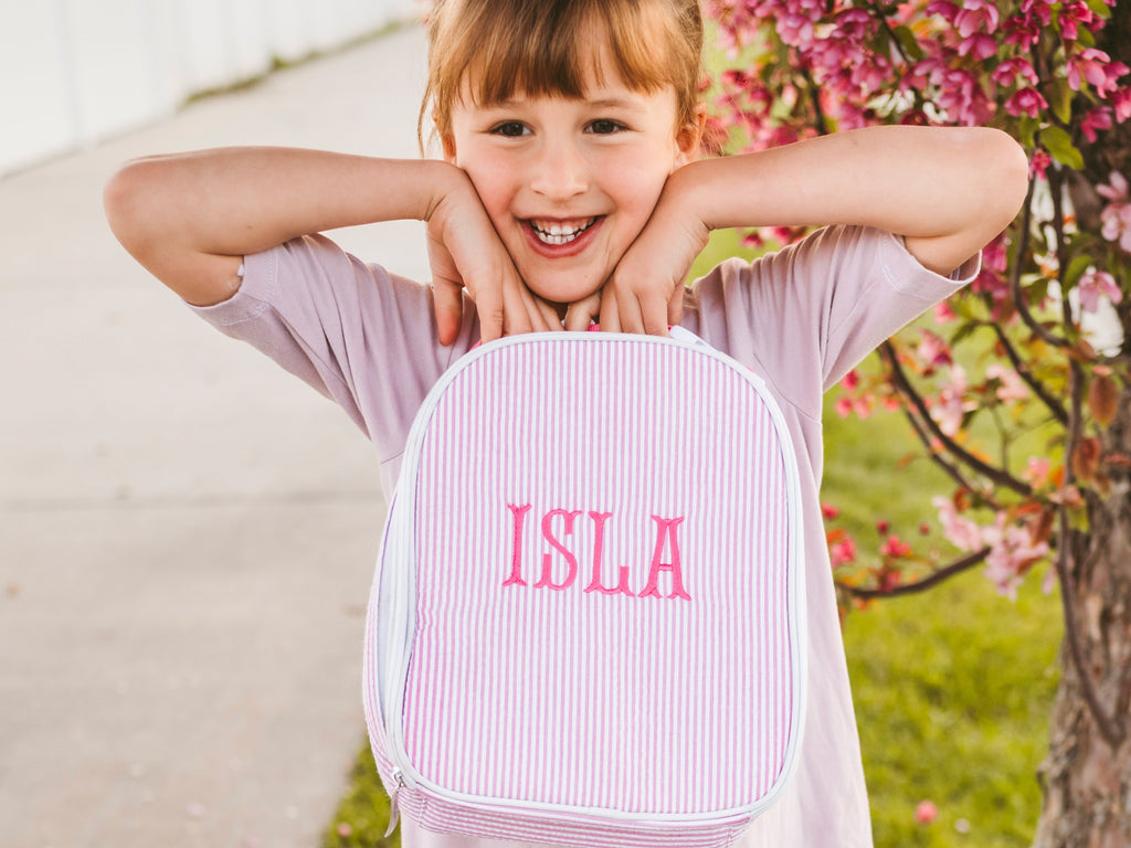Personalized Lunch Bags for Kids, Insulated Lunch Bag, Seersucker Lunch Bag, Monogrammed Kids Lunch Bag, Lunch Box, Lunch Bag for Women
