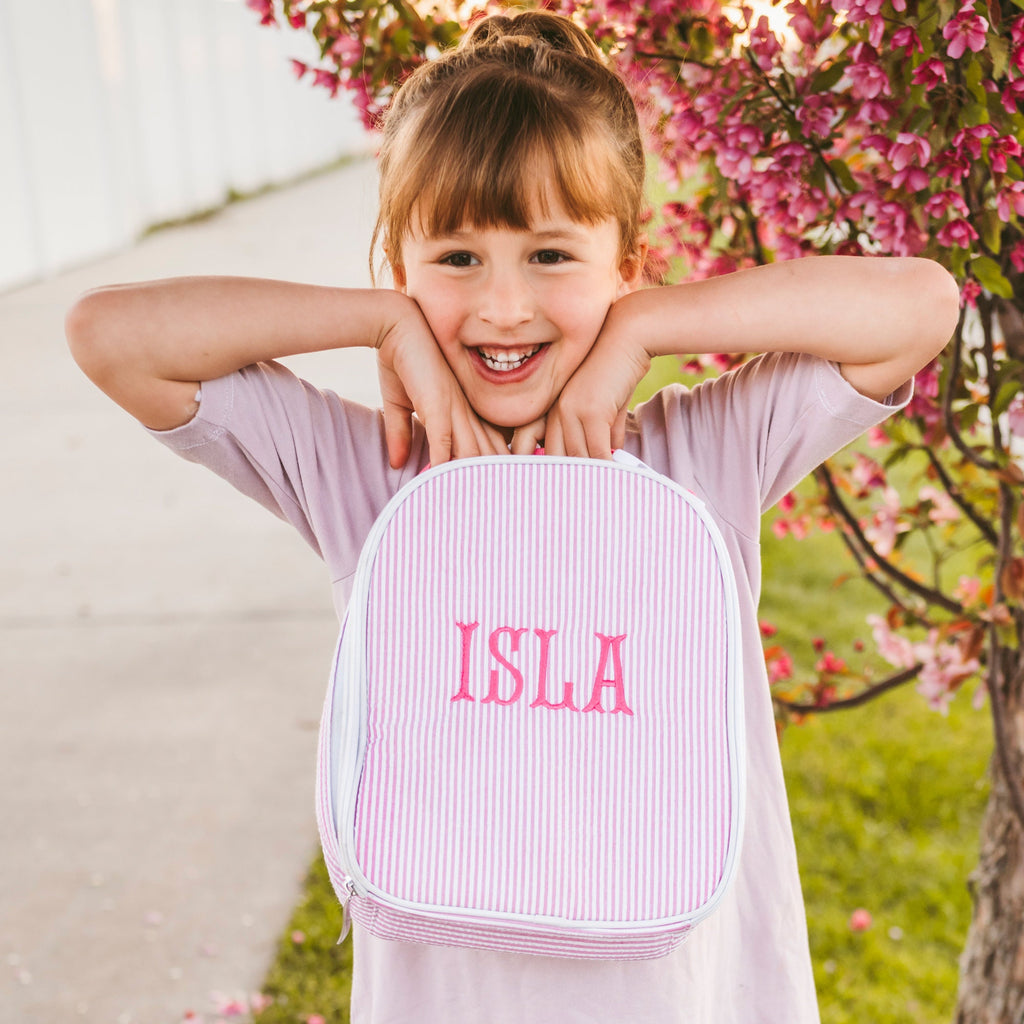Personalized Seersucker Lunch Bag, Monogrammed Insulated Lunchbox