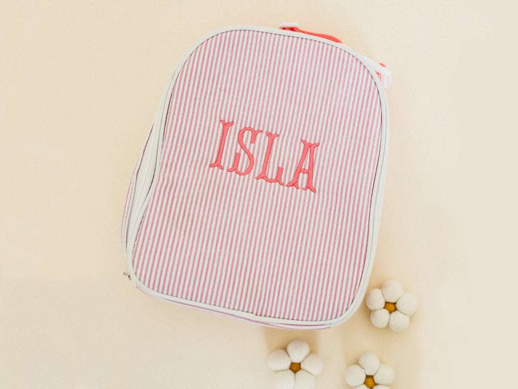 Personalized Seersucker Insulated Lunch Bag, Monogrammed Kids Lunchbox