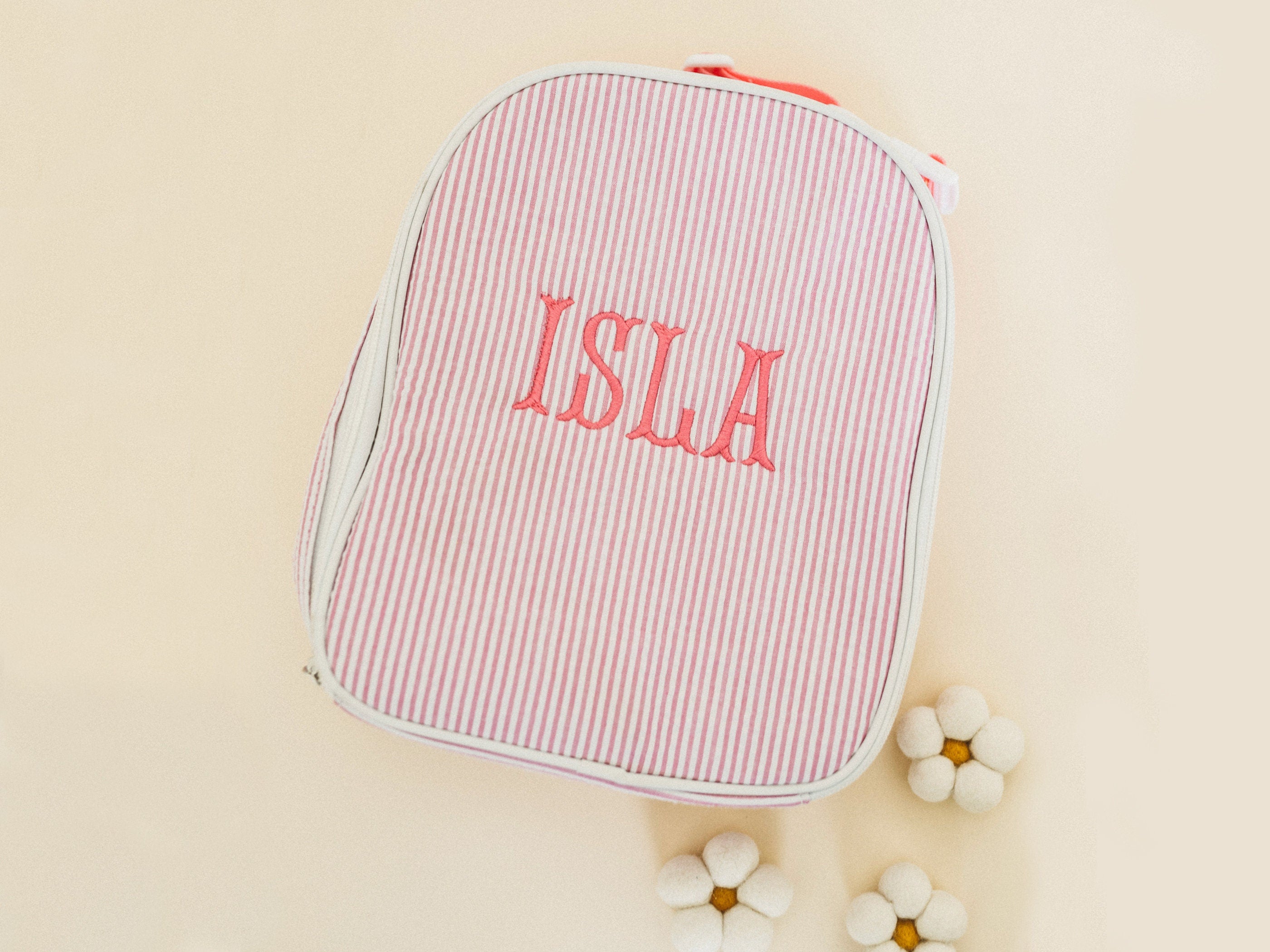 Personalized Seersucker Insulated Lunch Bag, Monogrammed Kids Lunchbox
