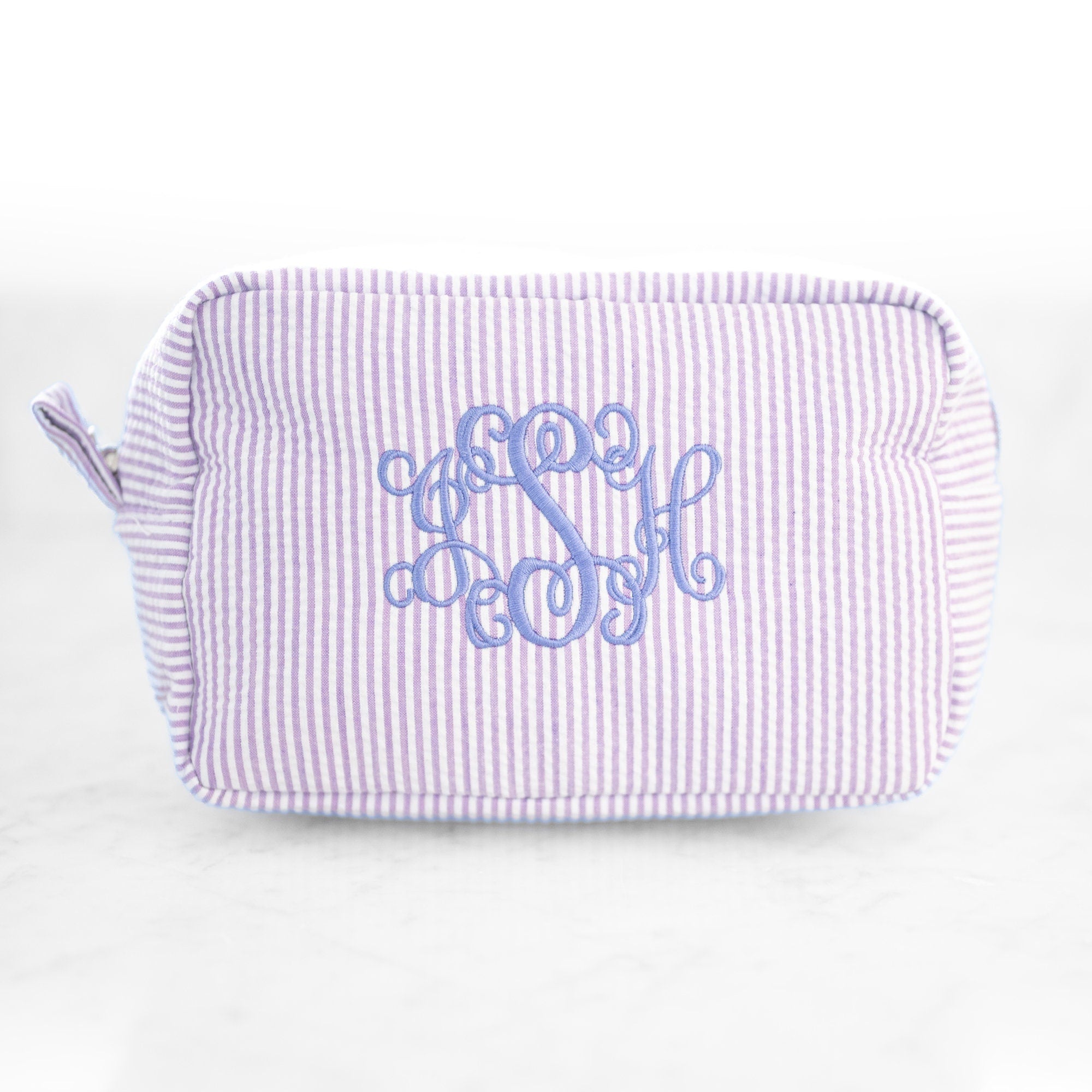 Personalized Cosmetic Bag, Seersucker Toiletry Bag, Custom Makeup Bag, Makeup Organizer, Personalized Makeup Bag, Custom Pencil Case
