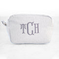 Personalized Seersucker Makeup Bag, Embroidered Cosmetic Bag