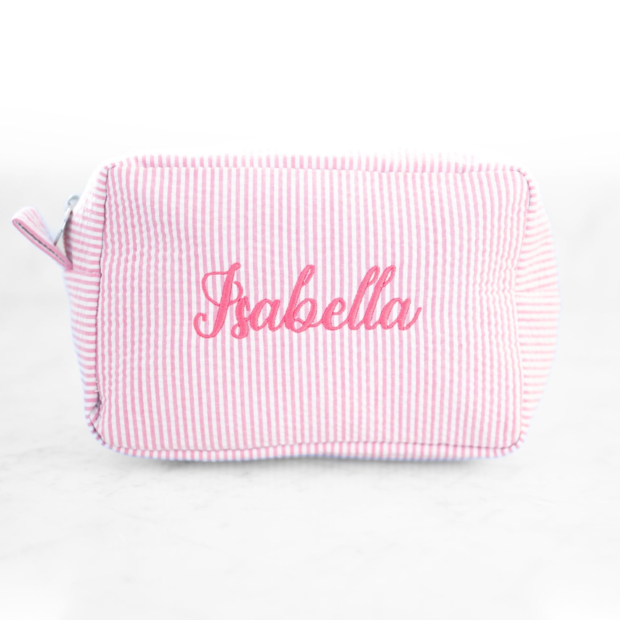 Personalized Cosmetic Bag, Seersucker Toiletry Bag, Custom Makeup Bag, Makeup Organizer, Personalized Makeup Bag, Custom Pencil Case
