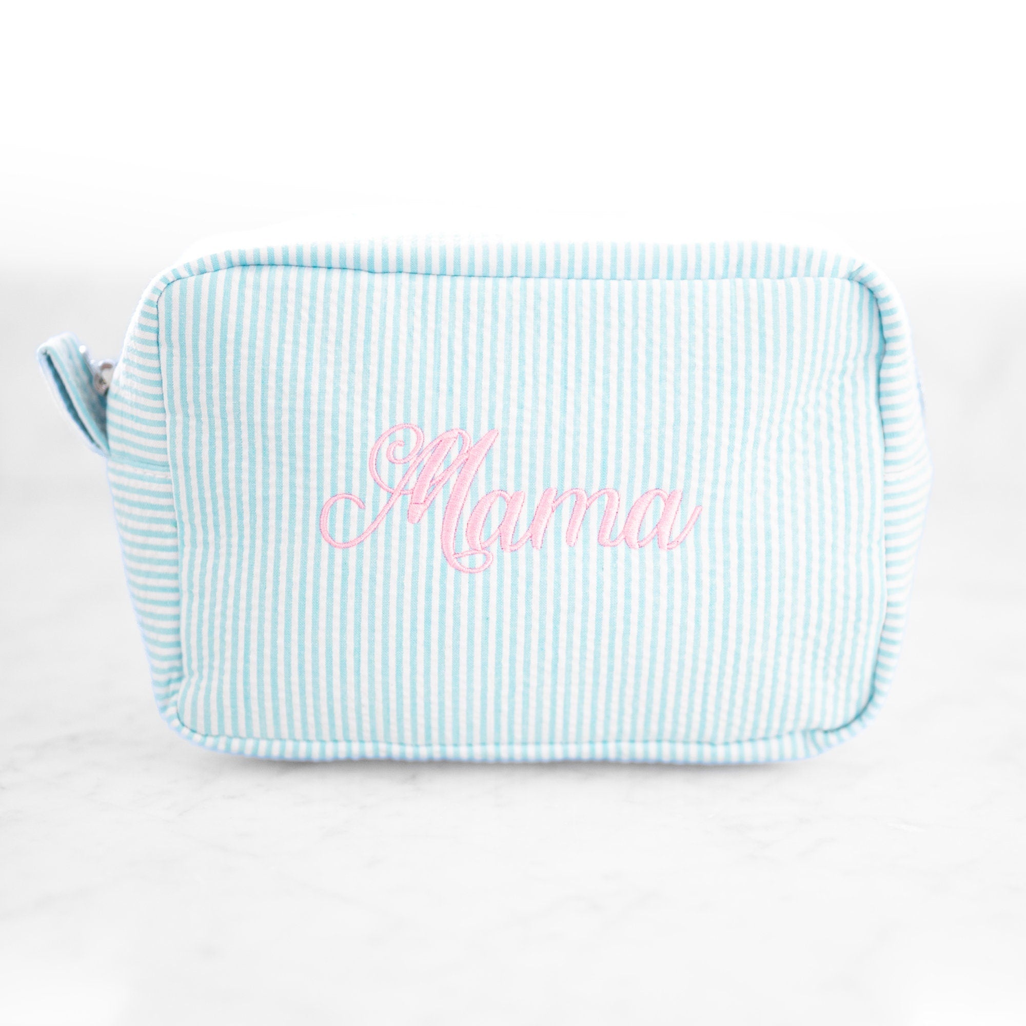 Personalized Cosmetic Bag, Seersucker Toiletry Bag, Custom Makeup Bag, Makeup Organizer, Personalized Makeup Bag, Custom Pencil Case