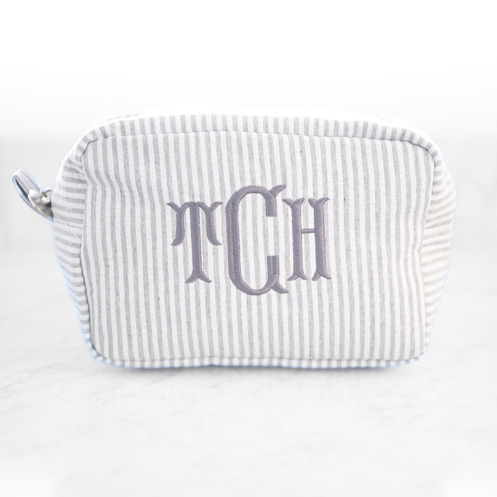 Personalized Cosmetic Bag, Seersucker Toiletry Bag, Custom Makeup Bag, Makeup Organizer, Personalized Makeup Bag, Custom Pencil Case