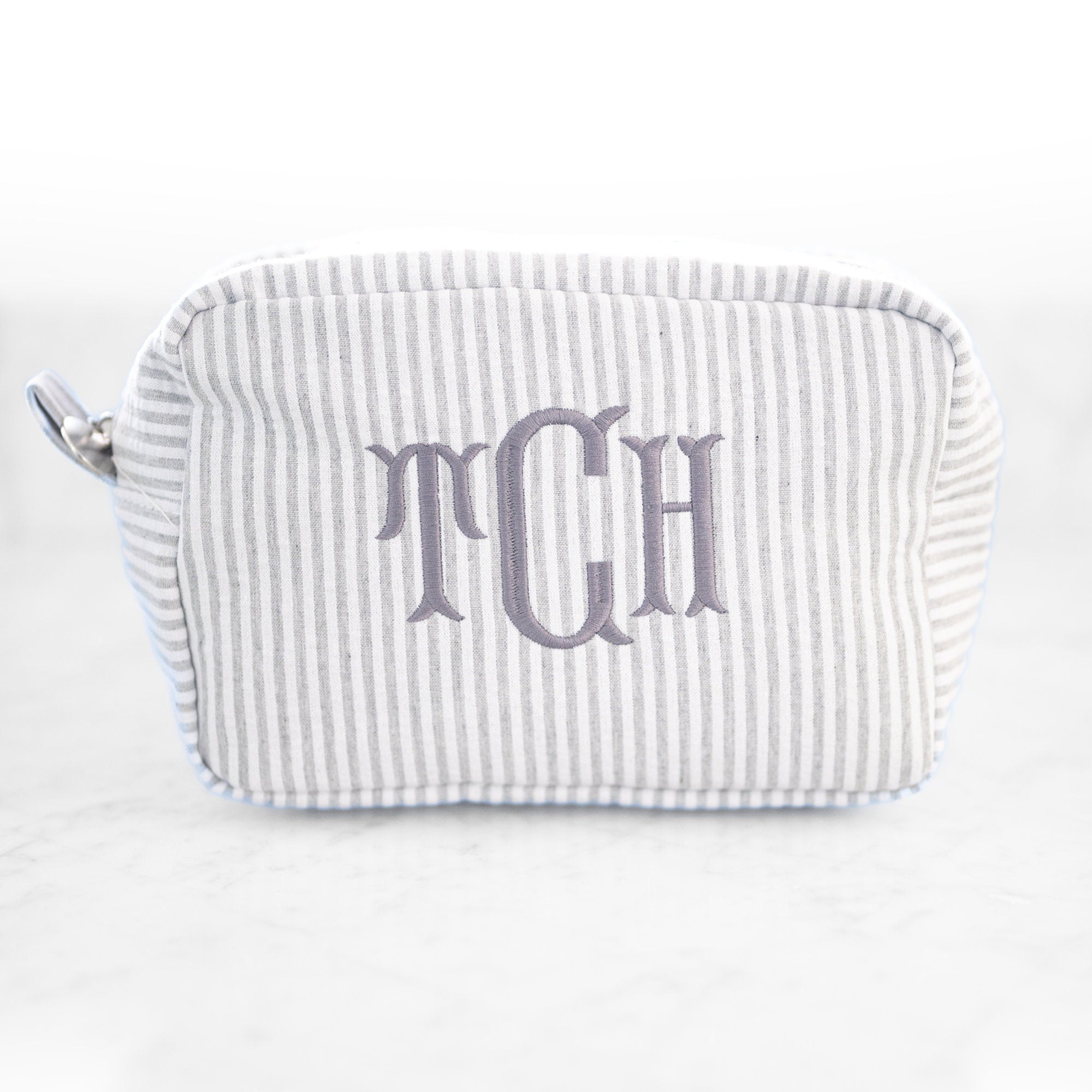 Personalized Cosmetic Bag, Seersucker Toiletry Bag, Custom Makeup Bag, Makeup Organizer, Personalized Makeup Bag, Custom Pencil Case