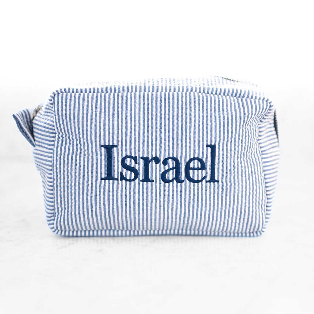 Personalized Cosmetic Bag, Seersucker Toiletry Bag, Custom Makeup Bag, Makeup Organizer, Personalized Makeup Bag, Custom Pencil Case