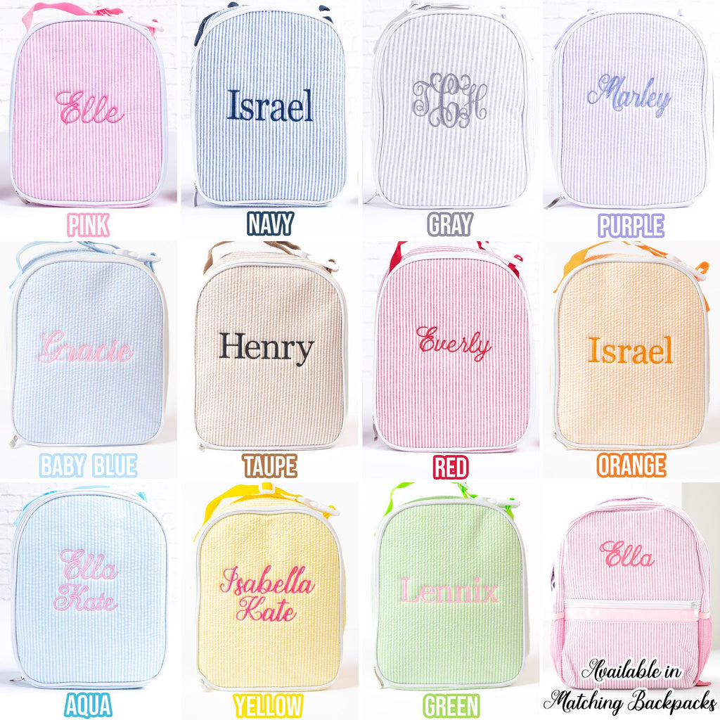 Personalized Seersucker Lunch Bag, Monogrammed Insulated Lunchbox
