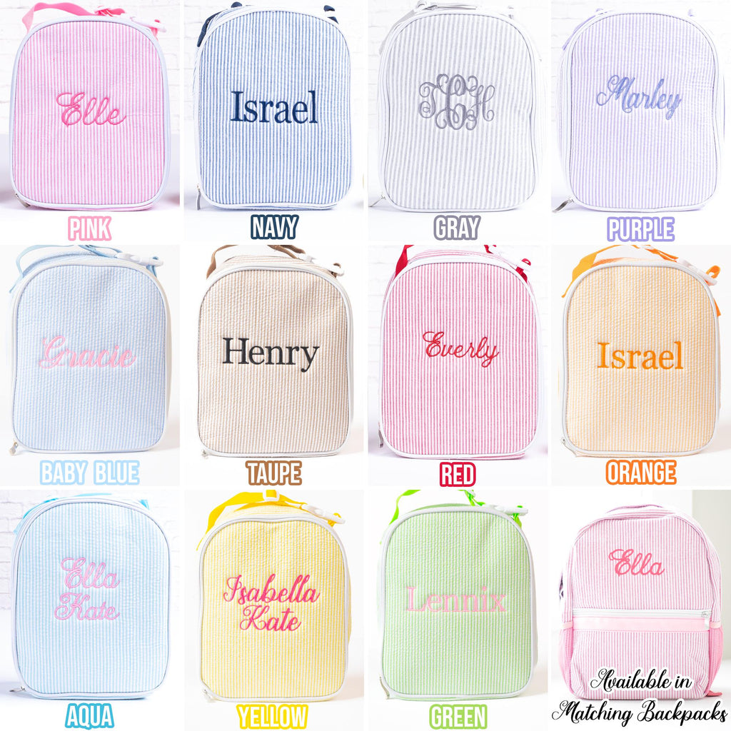 Personalized Lunch Bags for Kids, Insulated Lunch Bag, Seersucker Lunch Bag, Monogrammed Kids Lunch Bag, Lunch Box, Lunch Bag for Women