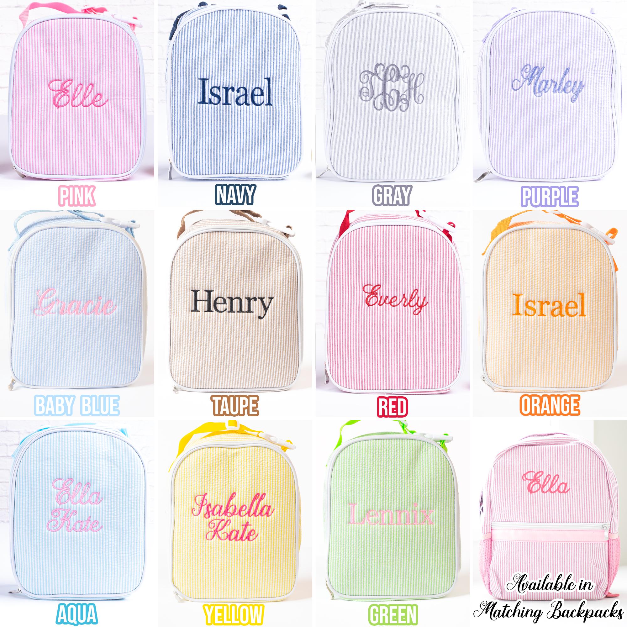 Personalized Lunch Bags for Kids, Insulated Lunch Bag, Seersucker Lunch Bag, Monogrammed Kids Lunch Bag, Lunch Box, Lunch Bag for Women